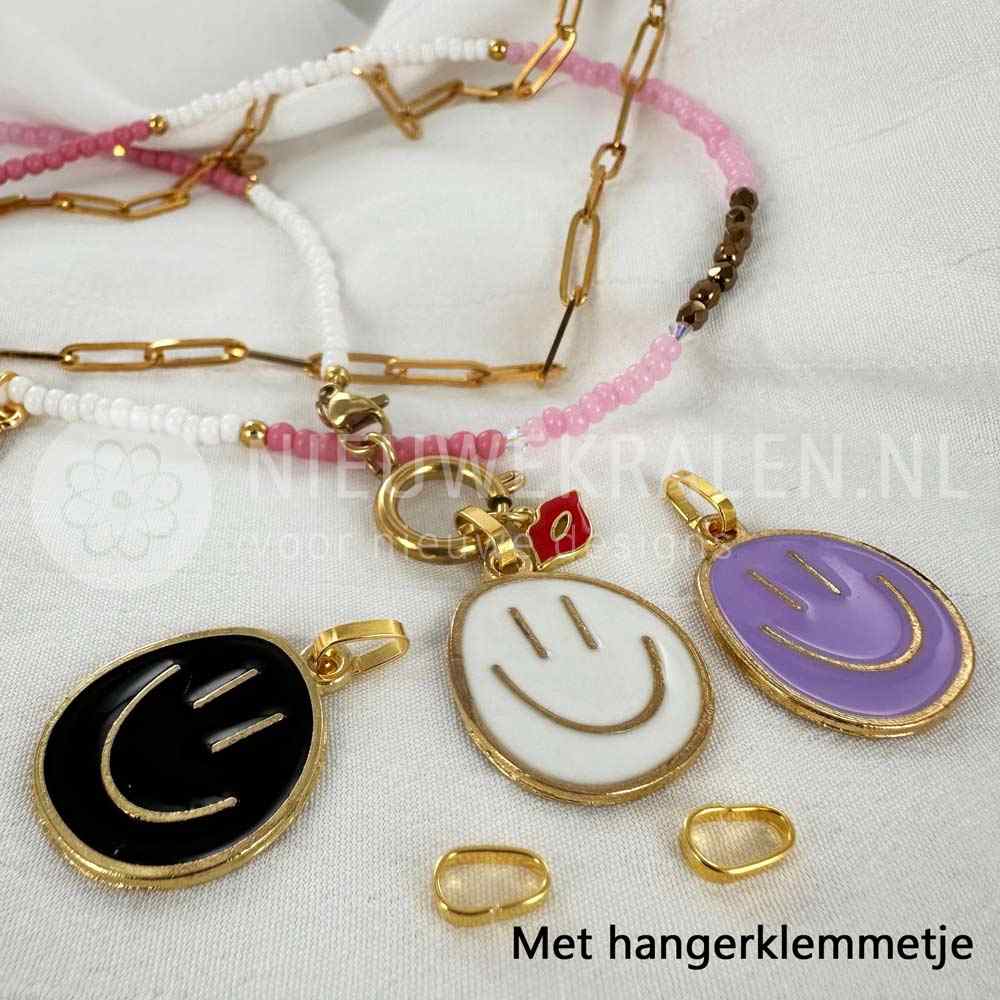 Bedel smiley goud lila 25mm per 1 stuk