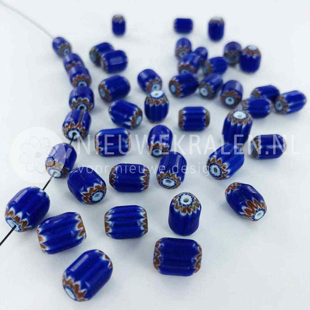 Chevron kralen glas blauw 10mm cilinder per 5 stuks