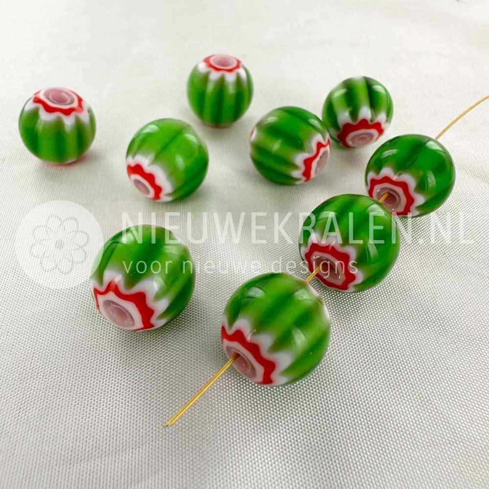 Chevron kralen glas groen cilinder 13mm per 1 stuk