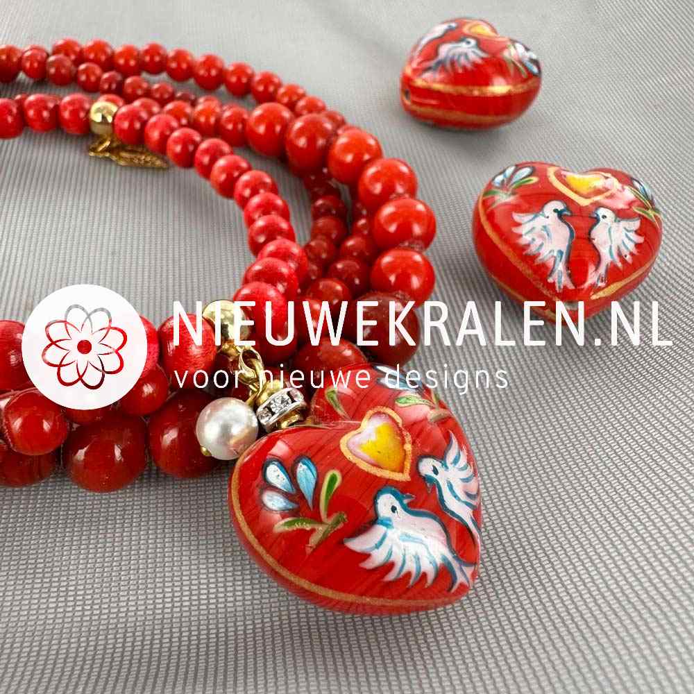 Handgeschilderde Hartjes kralen 25mm rood inspiratie sieraden maken