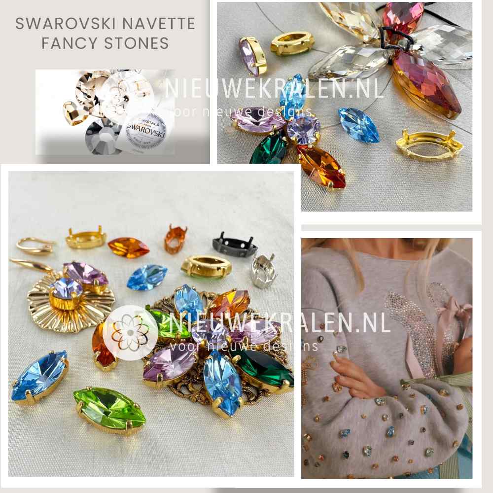 Swarovski Navette Fancy Stones 15x7mm inspiratie bevestiging op sieraden, kleding en accessoires.