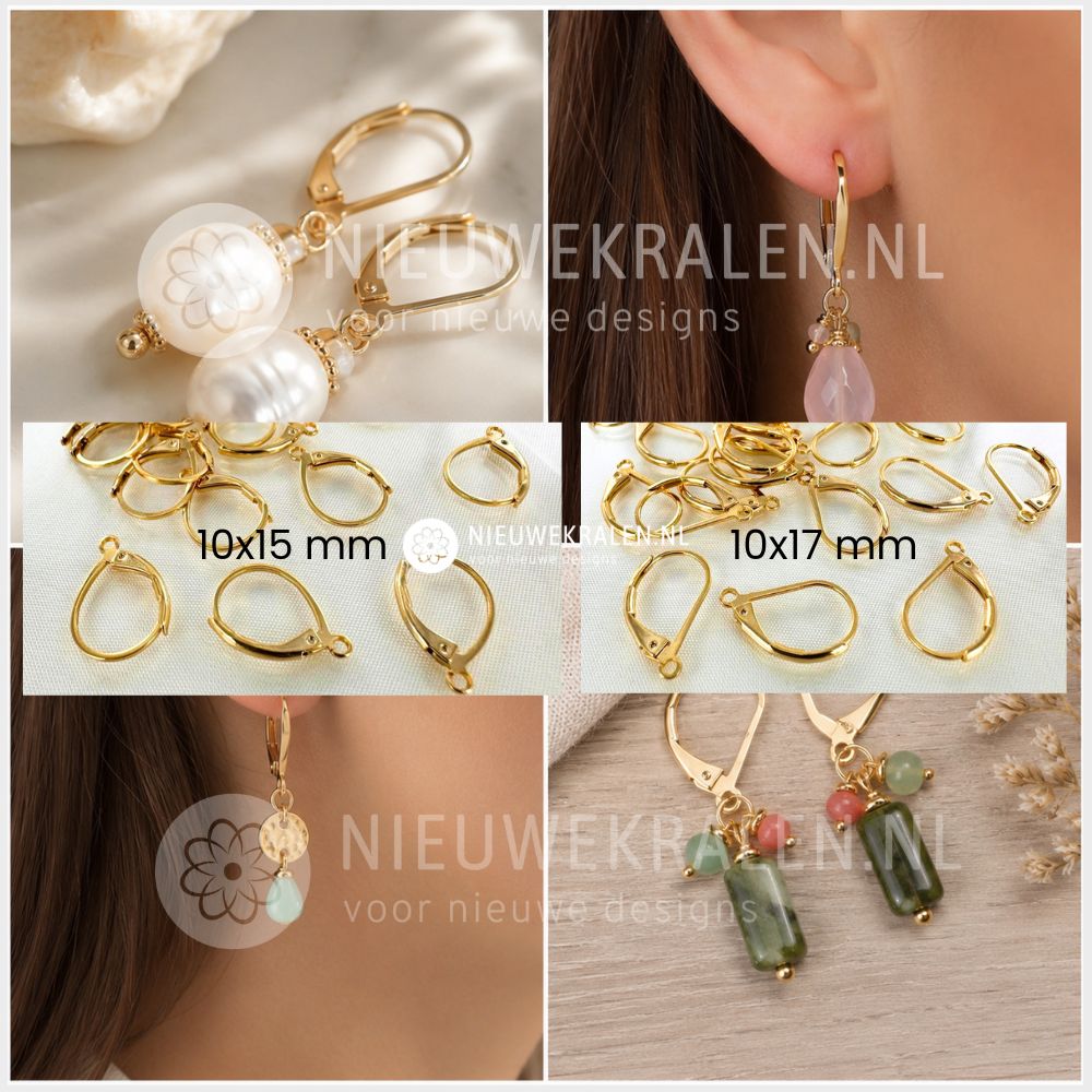 Inspiratie voor ovale oorbellen met brisure sluiting met kralen, parels, bedels en hangers