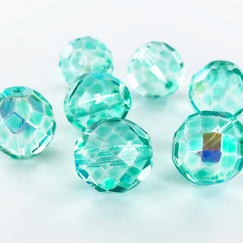 Facet kralen rond 14mm groen per 1 stuk