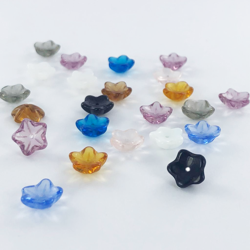Glaskralen bloem 10mm blauw per 4 stuks