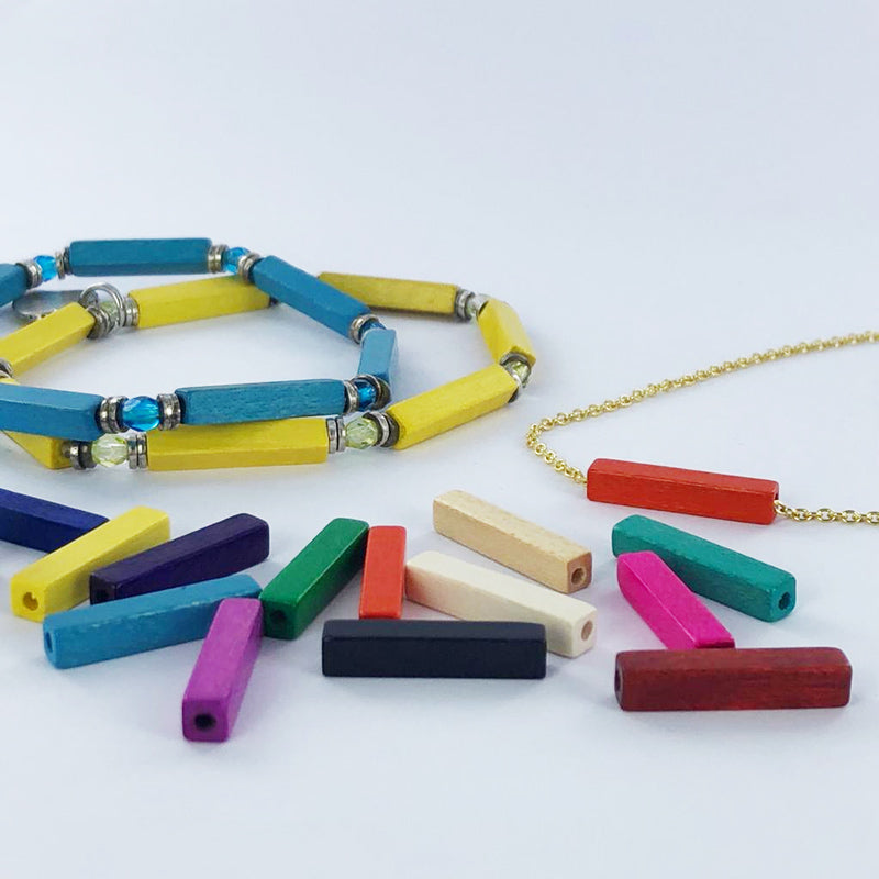 Houten kralen staafje 20mm bruin per 5 stuks