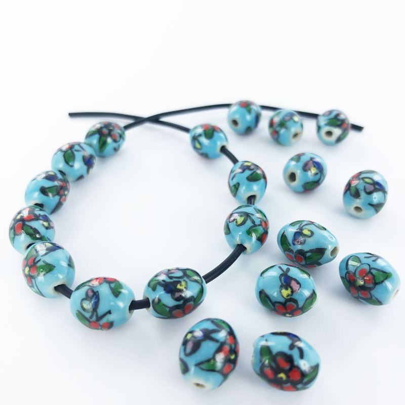 Keramiek porselein kralen ovaal 11mm blauw per 5 stuks