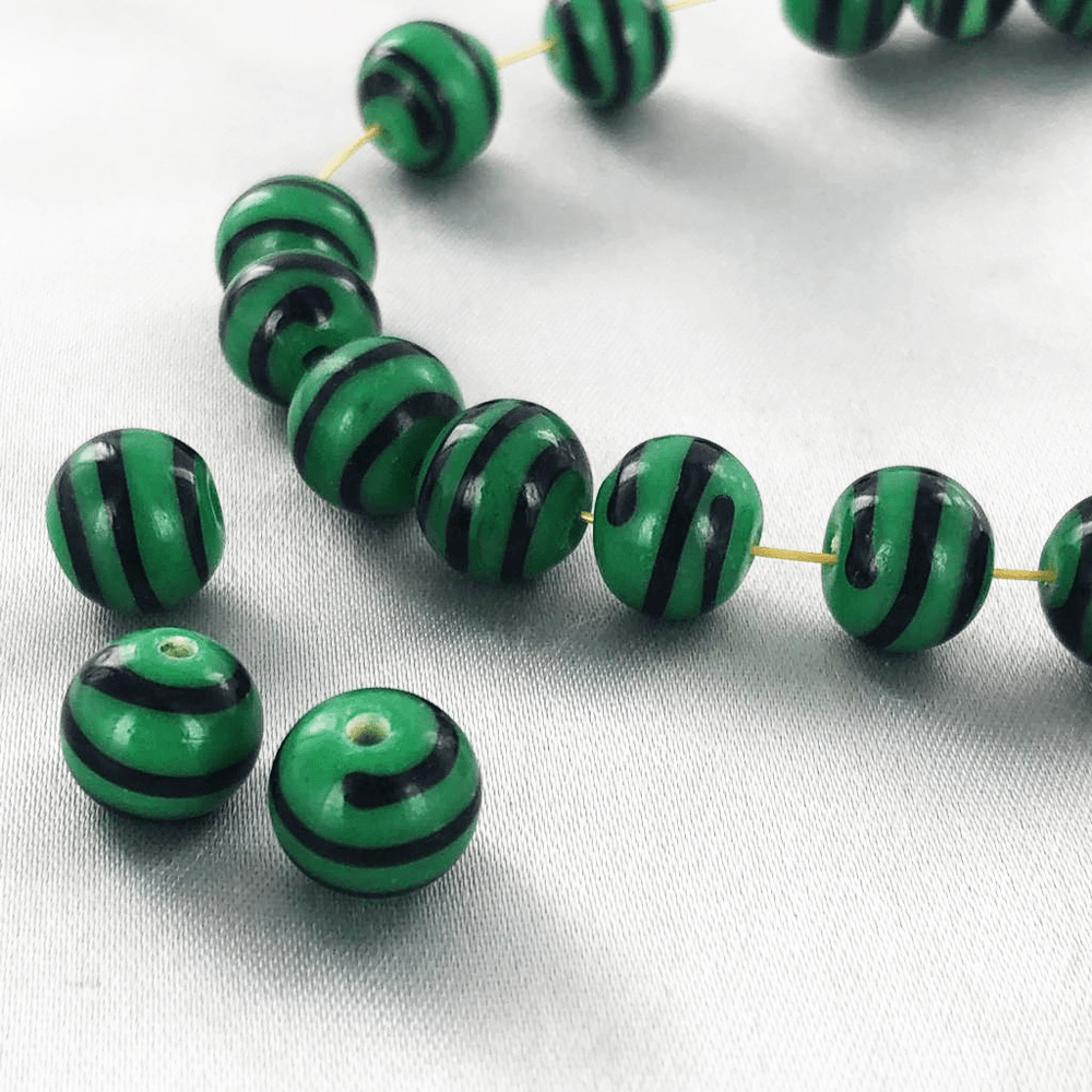 Kromanti kralen rond 8mm groen zwart Nieuwekralen.nl