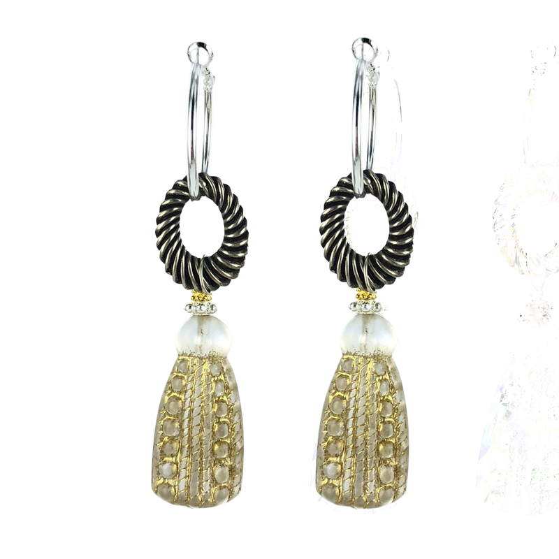Kunststof kralen hangertjes kwastje 43mm kristal goud per 1 stuk
