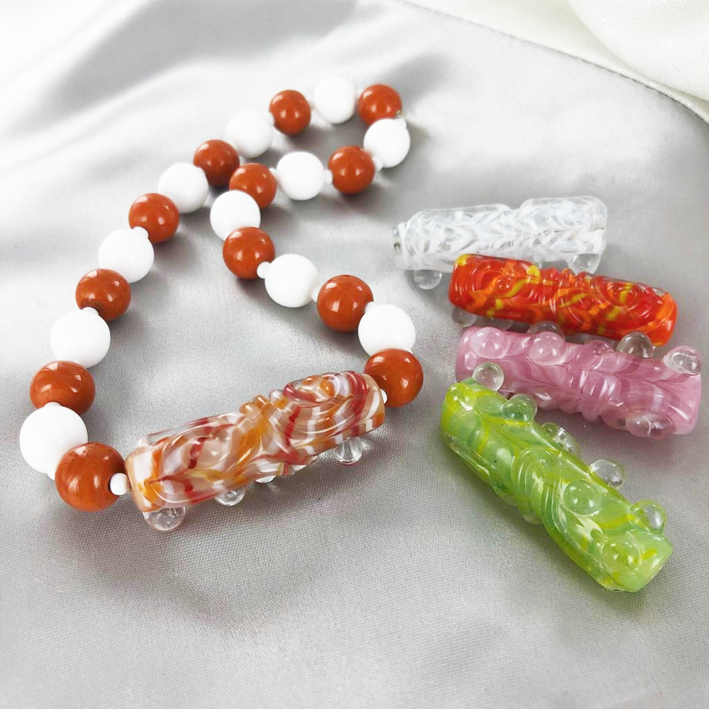 Lampwork glaskralen cilinder 40mm roze per 1 stuk
