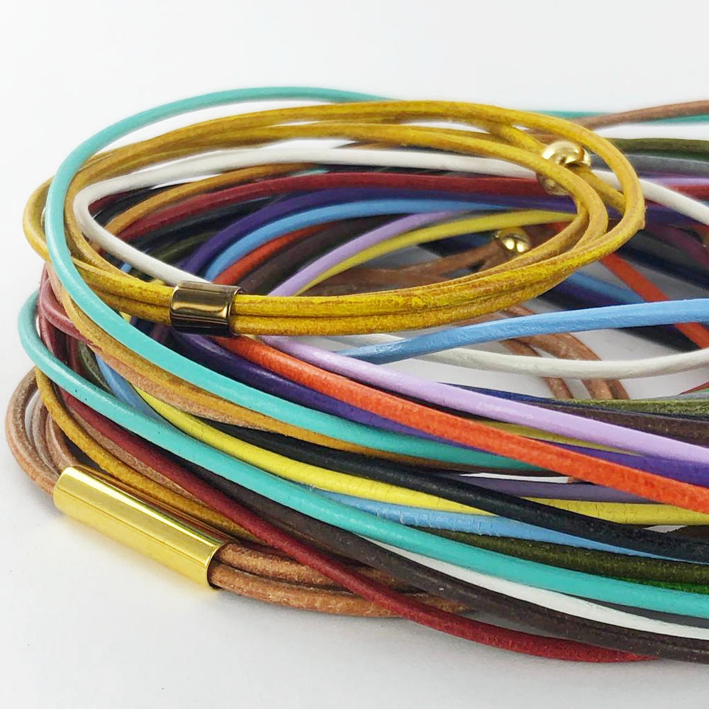 Leren veters 2mm rond groen per 1 meter