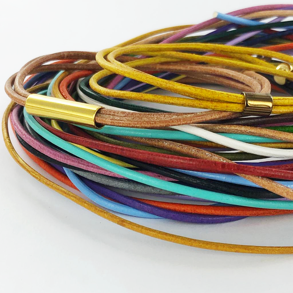 Leren veters 2mm rond groen per 1 meter