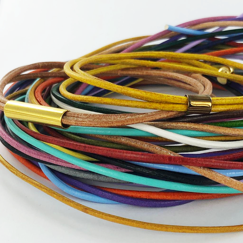 Leren veters 2mm rond turquoise per 1 meter