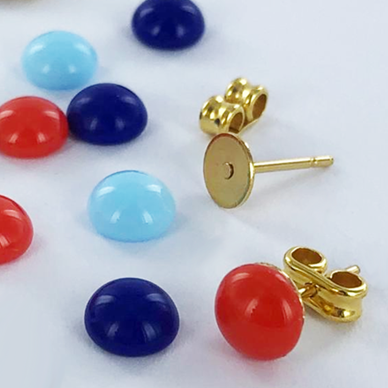 Bouton plaksteen glas blauw 4mm per 2 stuks