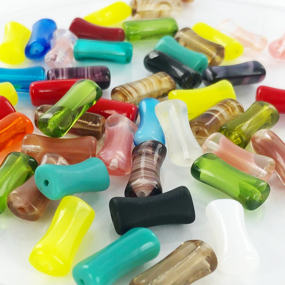 Rechthoekige buisjes glaskralen 15mm paars kristal per 1 stuk