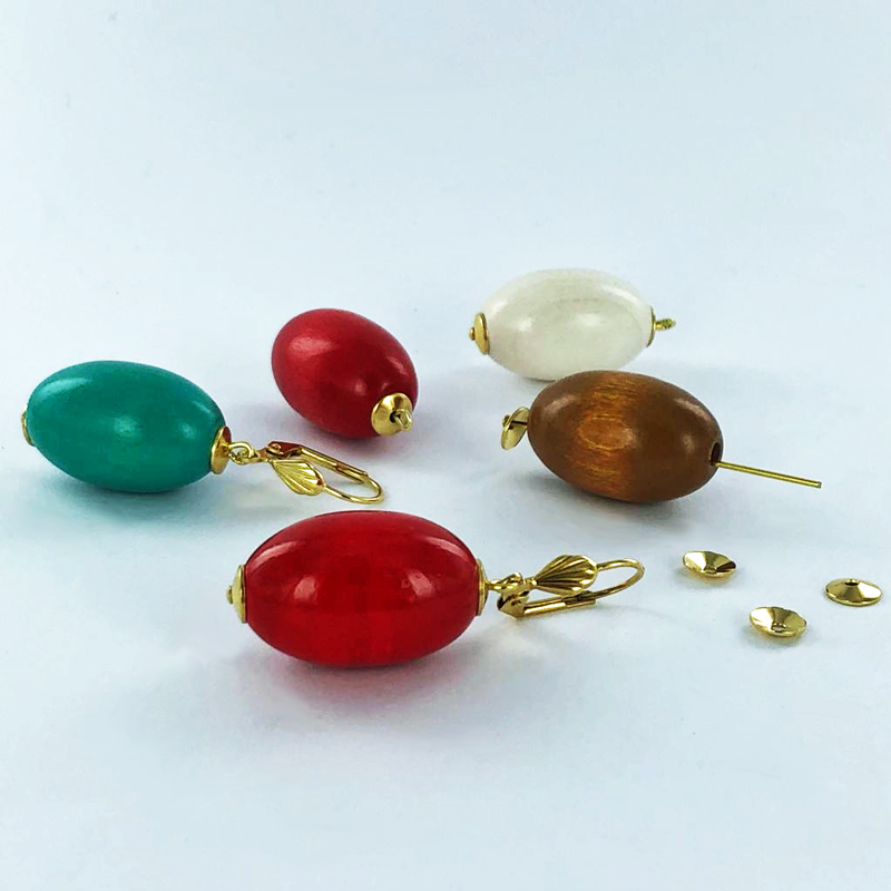 Houten kralen ovaal 24mm turquoise per 2 stuks