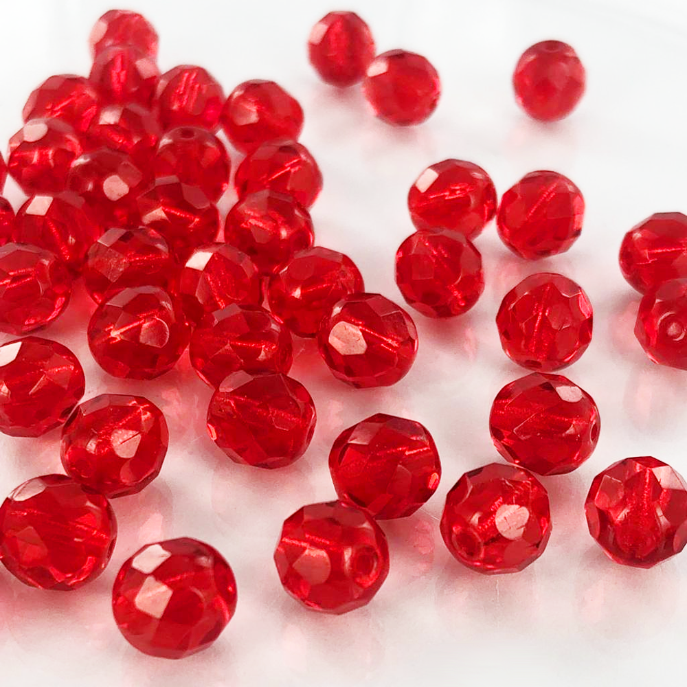 Tsjechische facet kralen rond 8mm rood Nieuwekralen