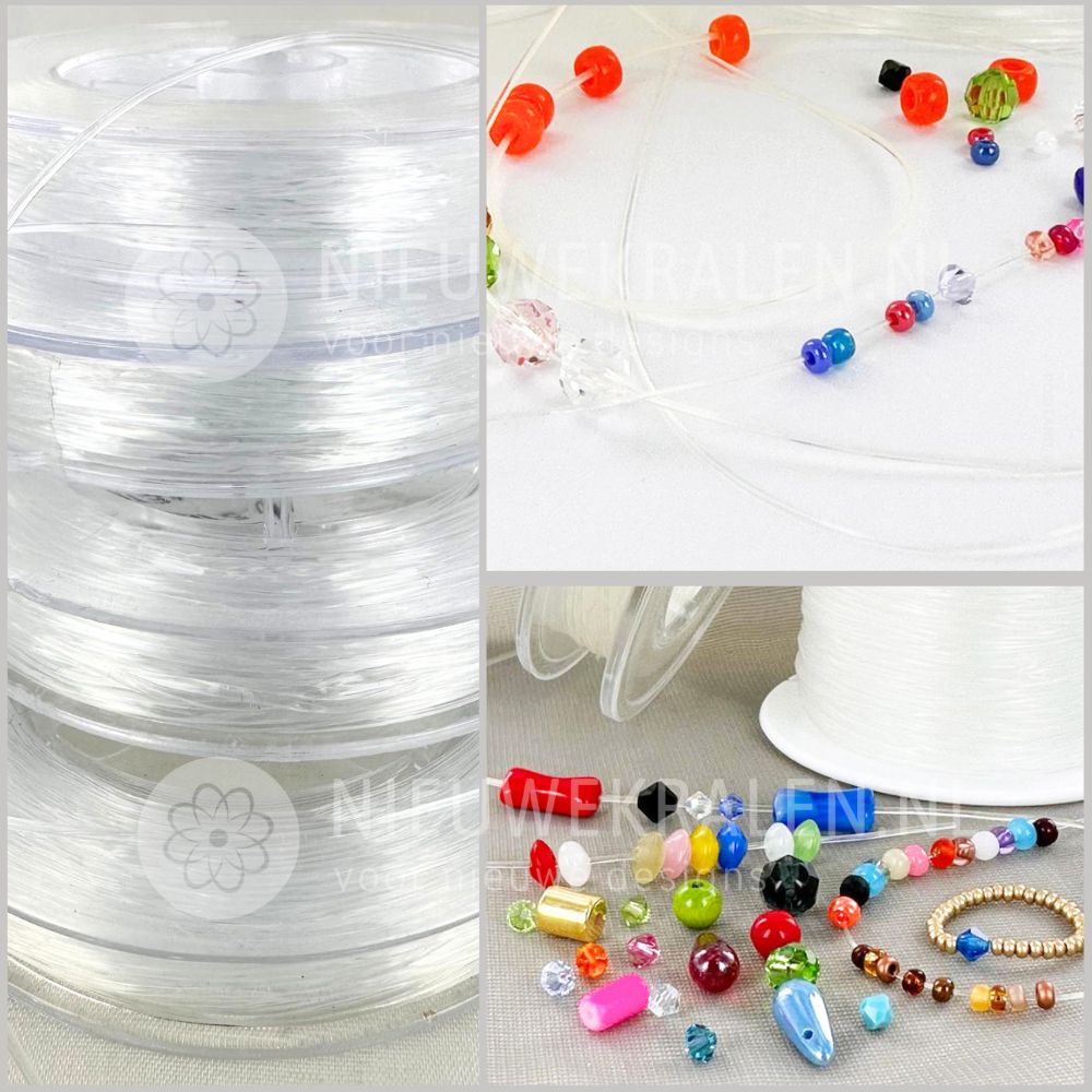 Inspiratie transparant elastiek rijgdraad voor het maken van sieraden, accessoires en creatieve ontwerpen.