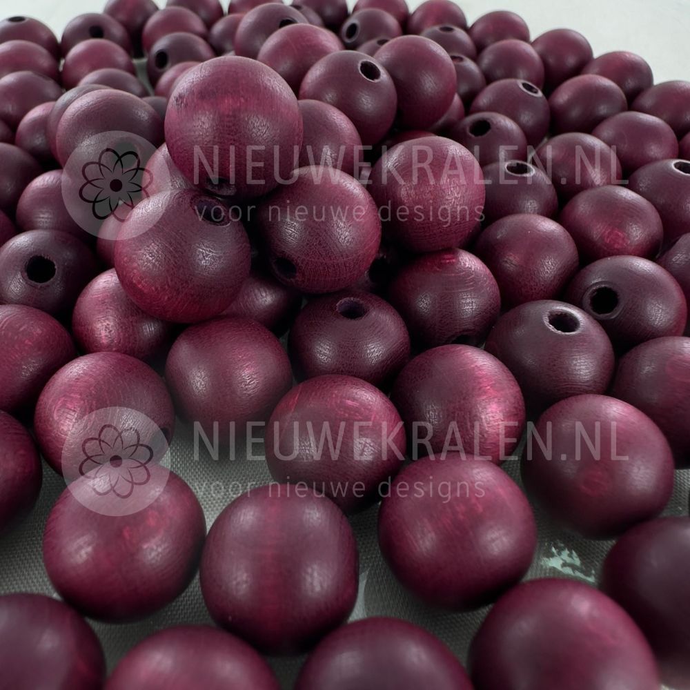 Houten kralen rond mat bordeaux rood 12 mm van Europees FSC-gecertificeerd hout