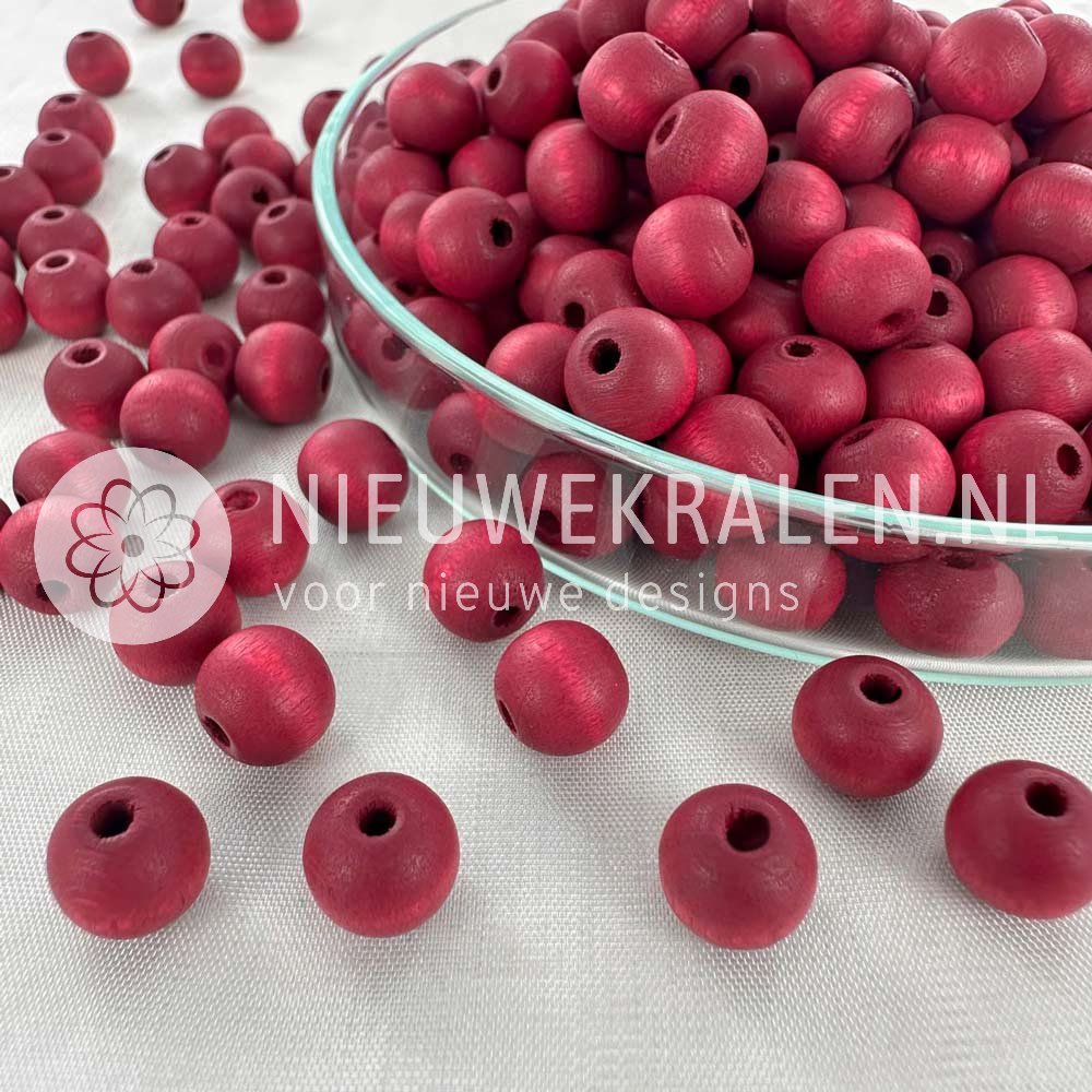 Houten kralen rond mat bordeauxrood 8 mm van Europees FSC-gecertificeerd hout voor sieraden en accessoires