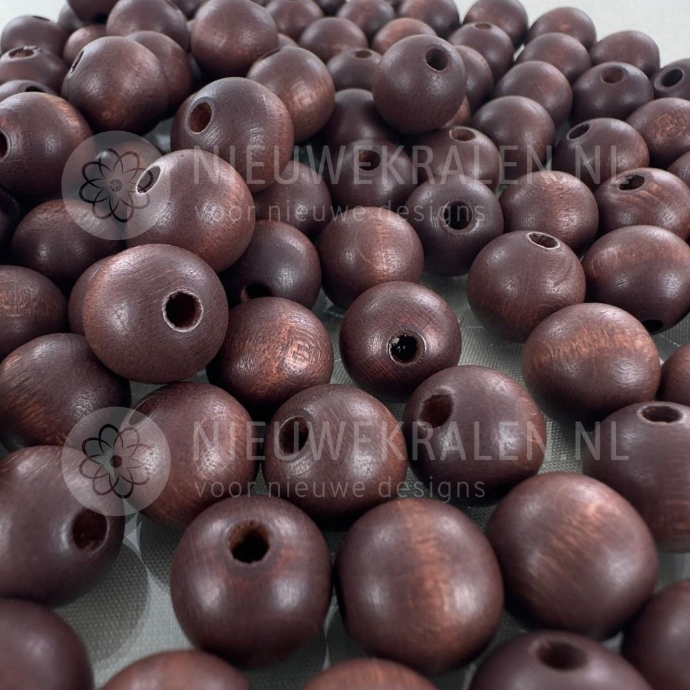 Houten kralen rond mat bruin 12 mm van Europees FSC-gecertificeerd hout