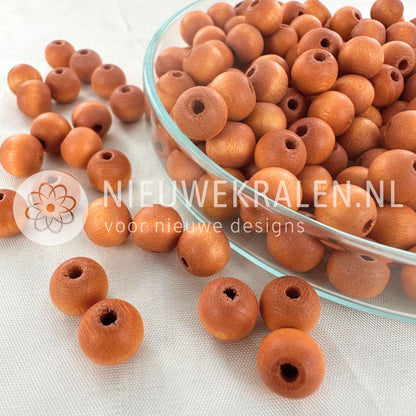 Houten kralen rond mat camelbruin 8 mm van Europees FSC-gecertificeerd hout voor sieraden en accessoires
