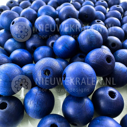 Houten kralen rond mat donkerblauw 12 mm van Europees FSC-gecertificeerd hout