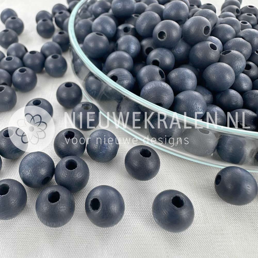 Houten kralen rond mat donkerblauw 8 mm van Europees FSC-gecertificeerd hout