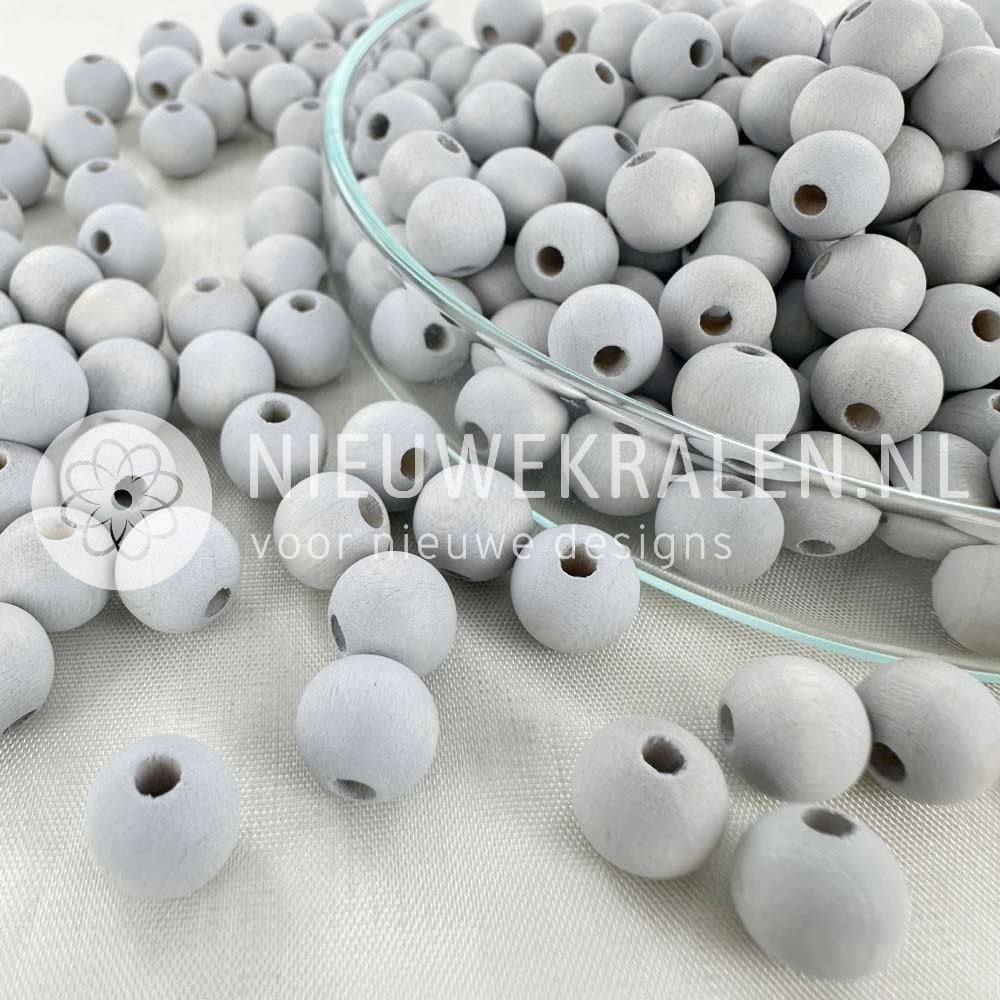 Houten kralen rond mat pastelgrijs/lichtgrijs 8 mm van Europees FSC-gecertificeerd hout voor sieraden en accessoires