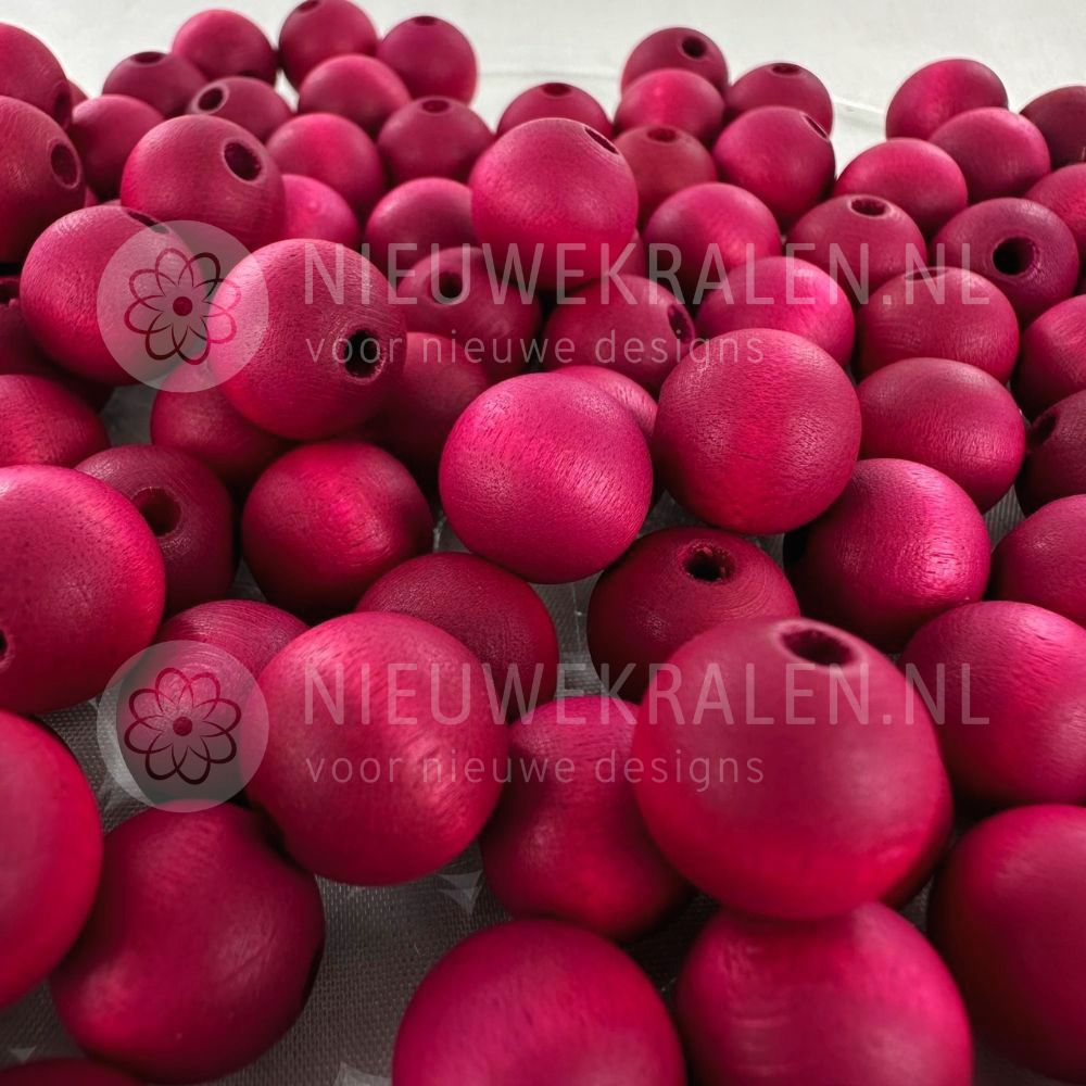 Houten kralen rond mat magenta 12 mm van Europees FSC-gecertificeerd hout