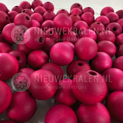 Houten kralen rond mat magenta 12 mm van Europees FSC-gecertificeerd hout