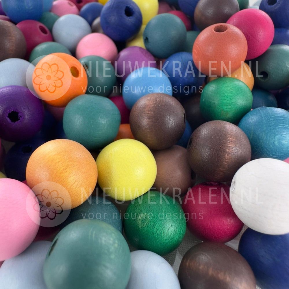 Houten kralen rond mat mix in diverse kleuren 12 mm van Europees FSC-gecertificeerd hout