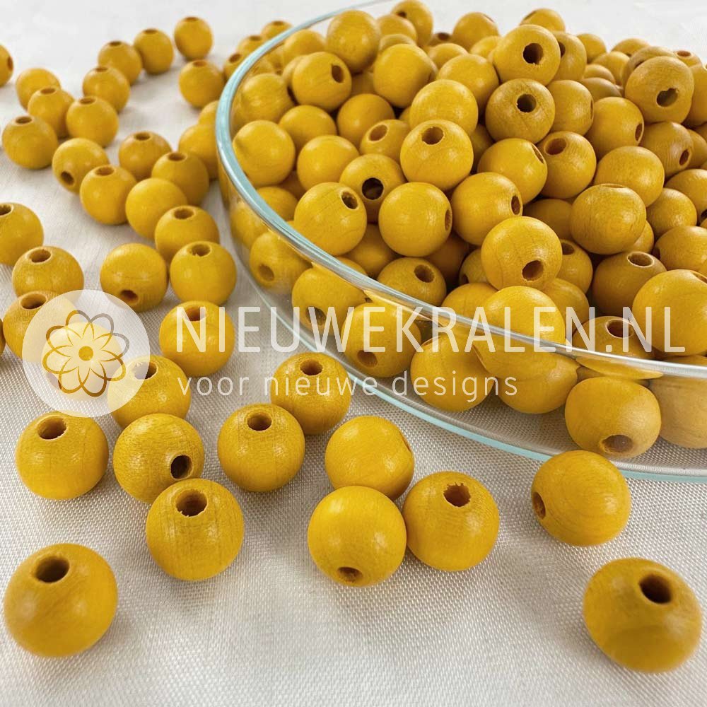 Houten kralen rond mat okergeel 8 mm van Europees FSC-gecertificeerd hout voor sieraden en accessoires