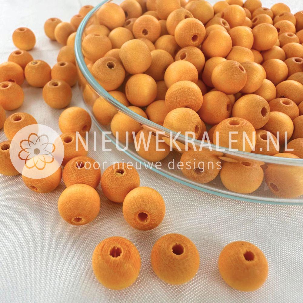Houten kralen rond mat oranje geel 8 mm van Europees FSC-gecertificeerd hout voor sieraden en accessoires