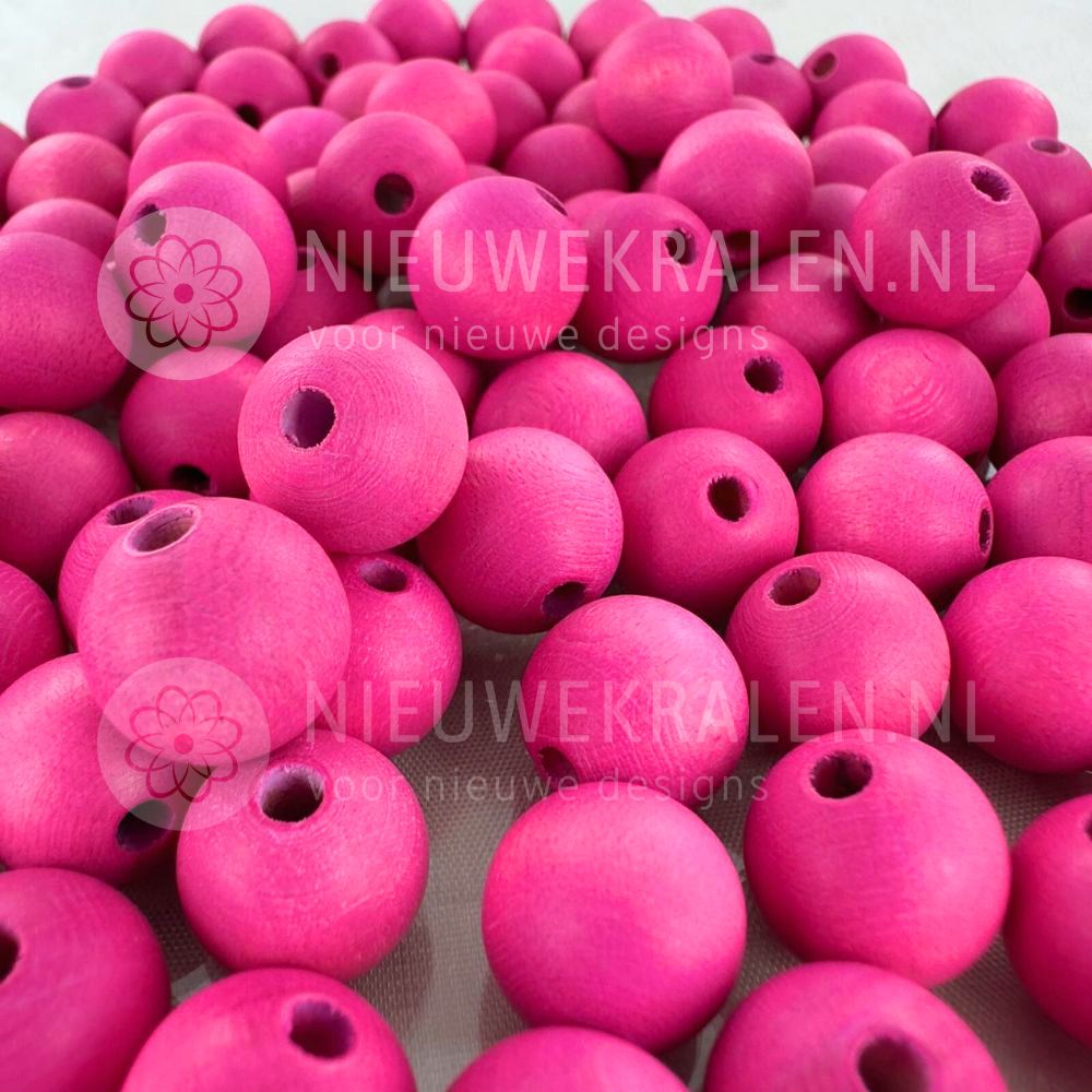 Houten kralen rond mat roze 12 mm van Europees FSC-gecertificeerd hout