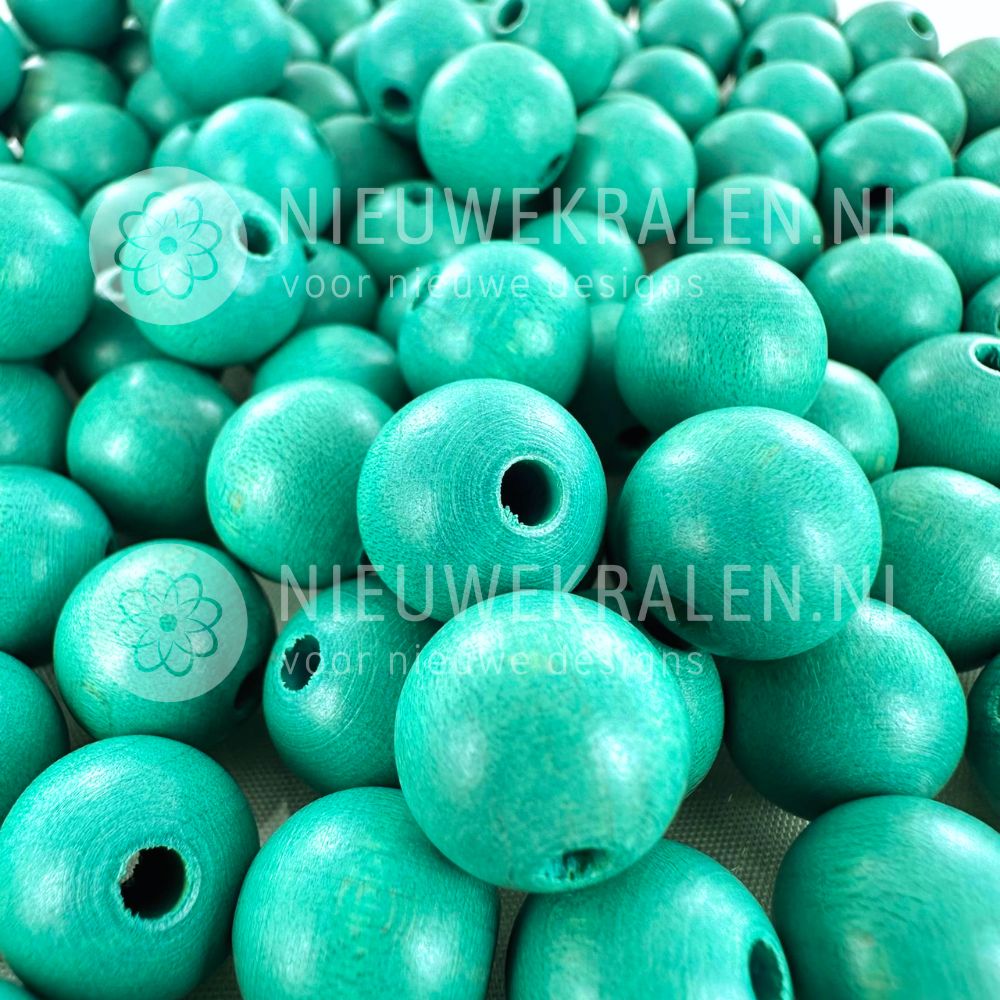 Houten kralen rond mat turquoise 12 mm van Europees FSC-gecertificeerd hout