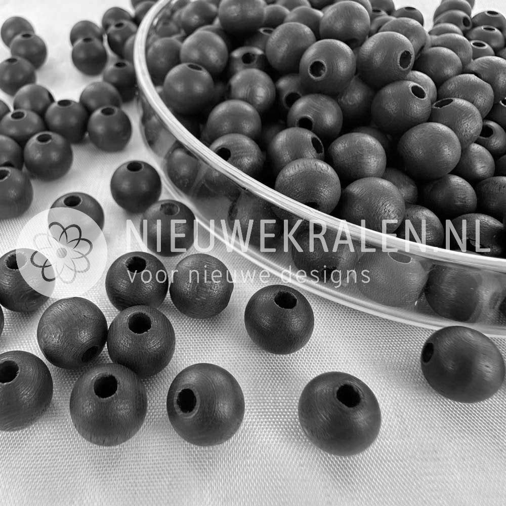Houten kralen rond mat zwart 8 mm van Europees FSC-gecertificeerd hout voor sieraden en accessoires