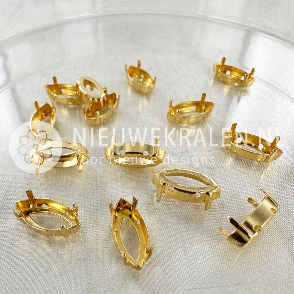 Opnaaikastje / Setting voor Navette Fancy Stones 15x7mm Goud