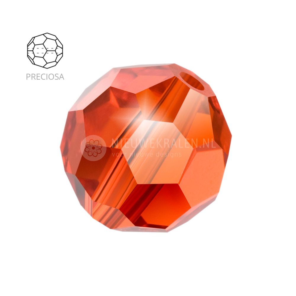 Preciosa Round Beads 4 mm Hyacinth (90040) – ronde kristalkralen in een oranje kleur