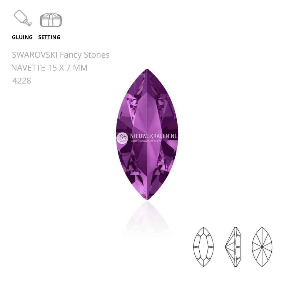 Swarovski Navette Fancy Stones 15x7mm in de kleur Amethyst 204