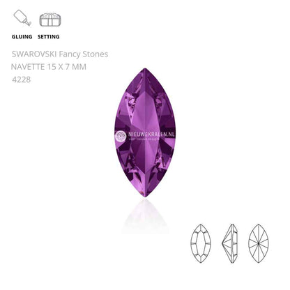 Swarovski Navette Fancy Stones 15x7mm in de kleur Amethyst 204