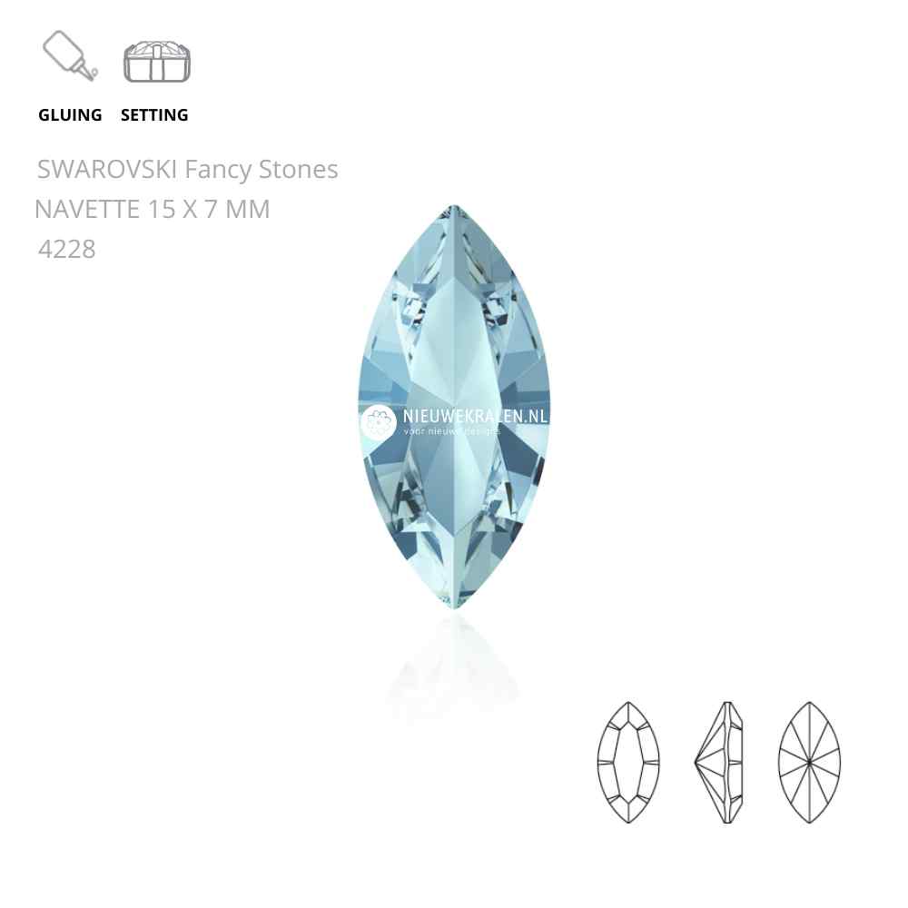 Swarovski Navette Fancy Stones 15x7mm in de kleur Aquamarine 202