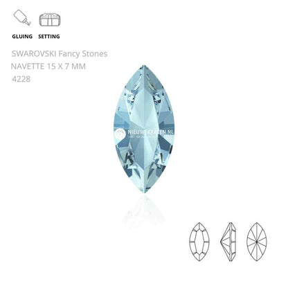 Swarovski Navette Fancy Stones 15x7mm in de kleur Aquamarine 202