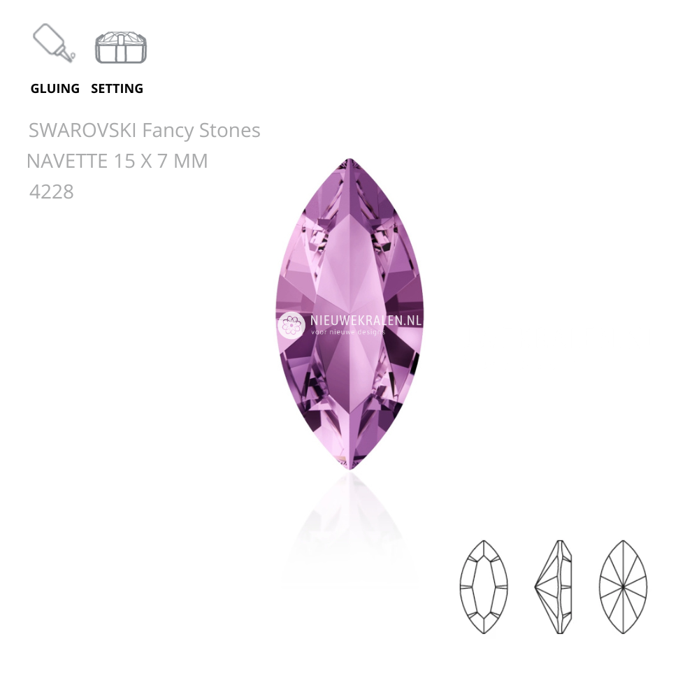 Swarovski Navette Fancy Stones 15x7mm in de kleur Light Amethyst 212
