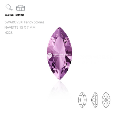 Swarovski Navette Fancy Stones 15x7mm in de kleur Light Amethyst 212