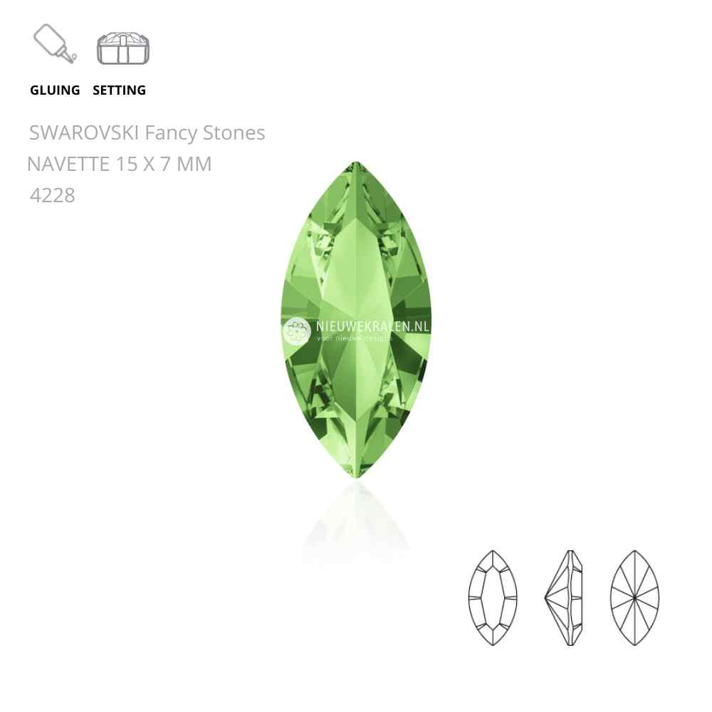 Swarovski Navette Fancy Stones 15x7mm in de kleur Peridot 214