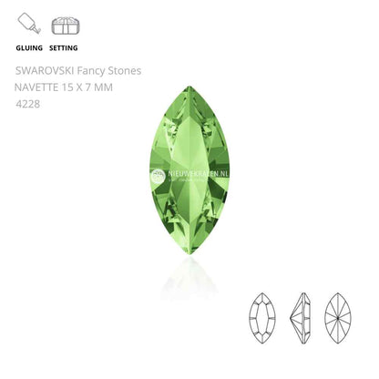 Swarovski Navette Fancy Stones 15x7mm in de kleur Peridot 214