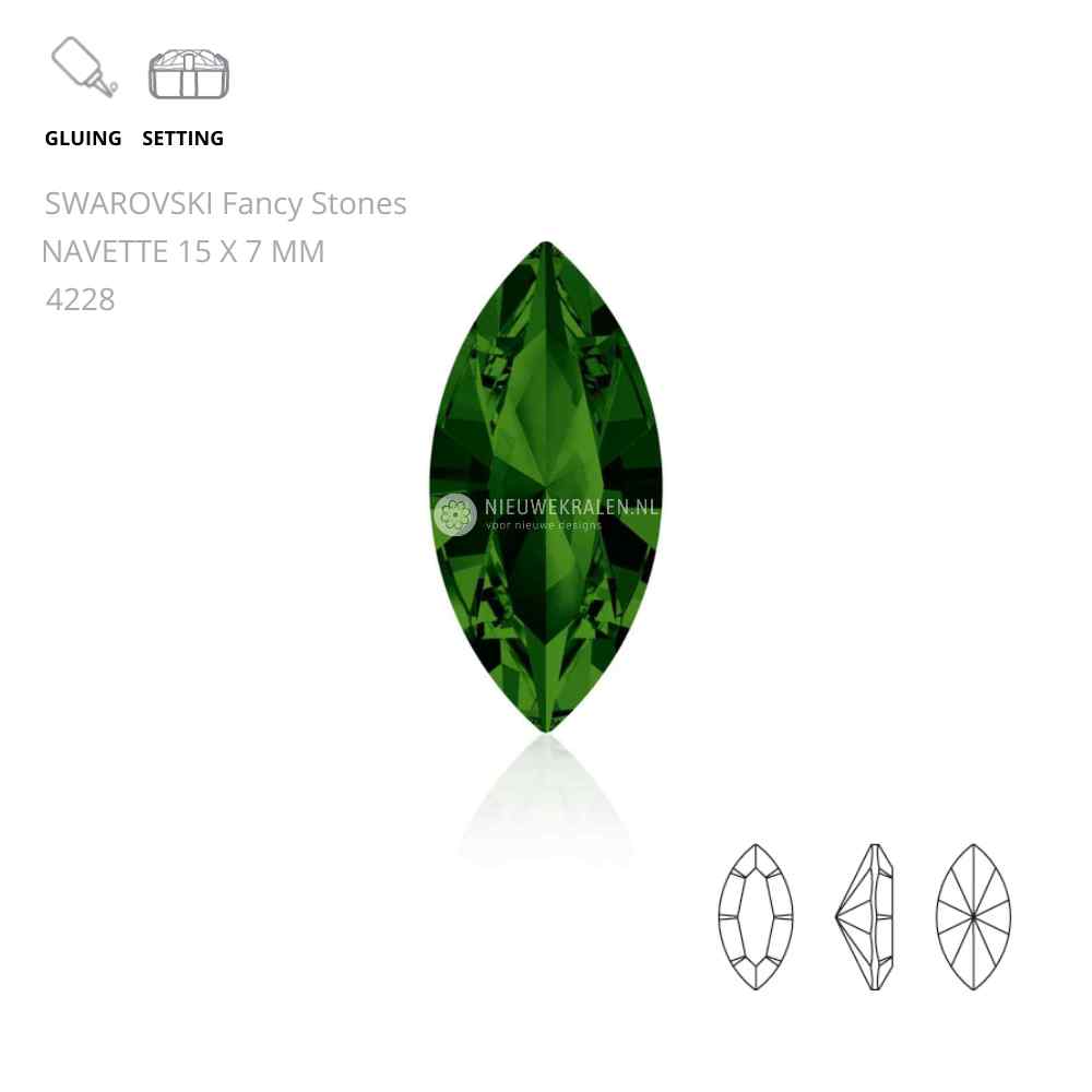 Swarovski Navette Fancy Stones 15x7mm in de kleur Olivine 228