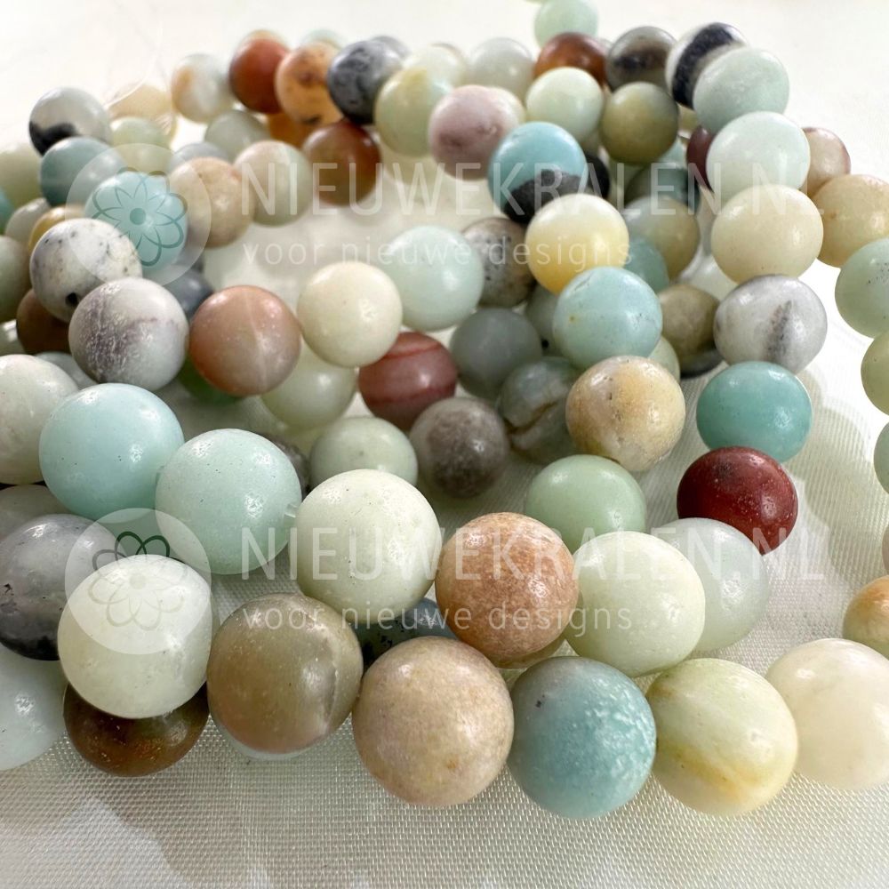 Amazoniet natuursteen kralen rond 8 mm met zacht blauwgroene turquoise kleuren, aardetinten en natuurlijke kleurnuances