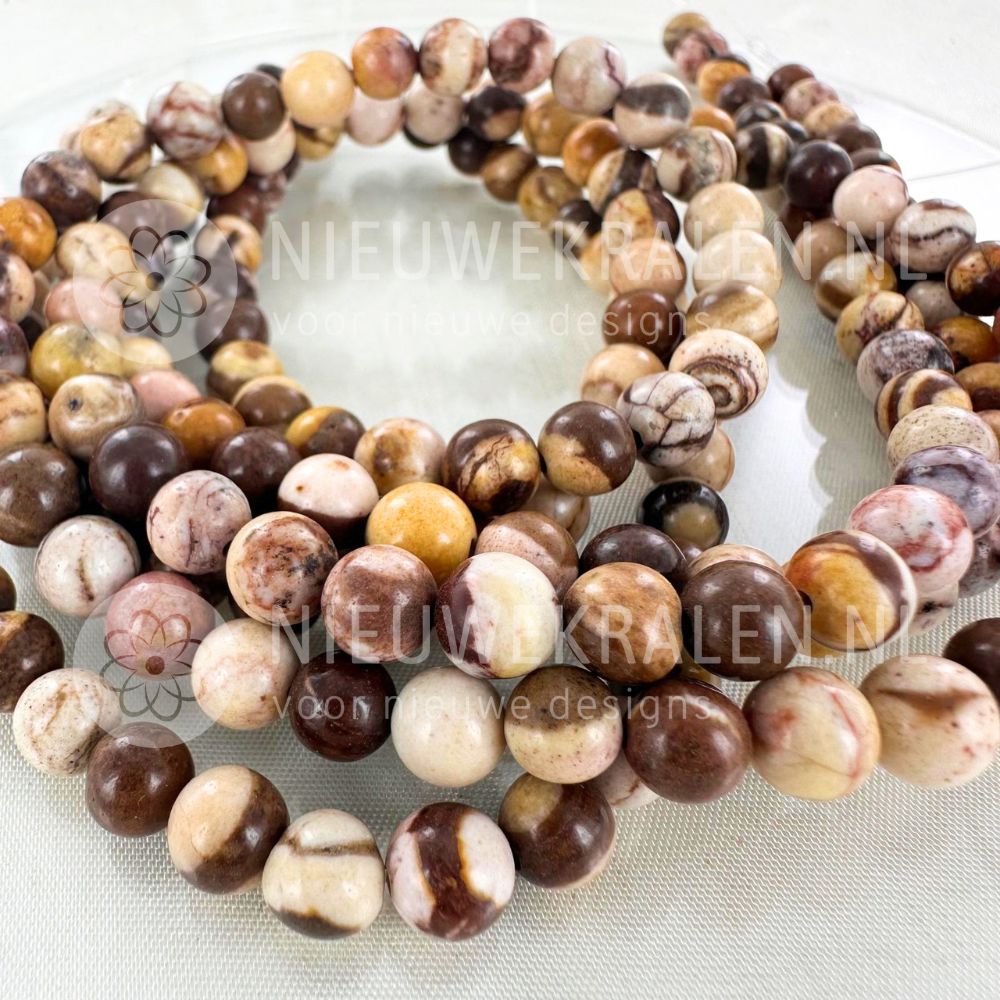 Australian Zebra natuursteen kralen rond 6 mm met crème-, beige-, bruin- en zandtinten