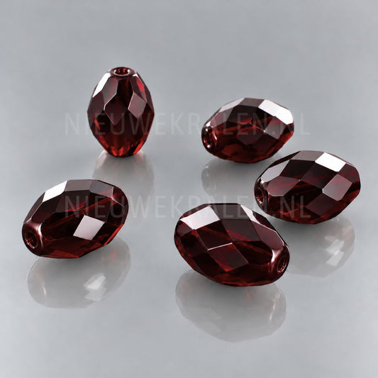 Fire Polished facet kralen ovaal 14 mm x 9 mm bordeaux rood van Preciosa uit Tsjechië